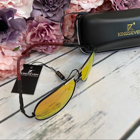 KINGSEVEN Vintage Red Mirrored Polarized Aviator Sunglasses - Picture 8 of 16